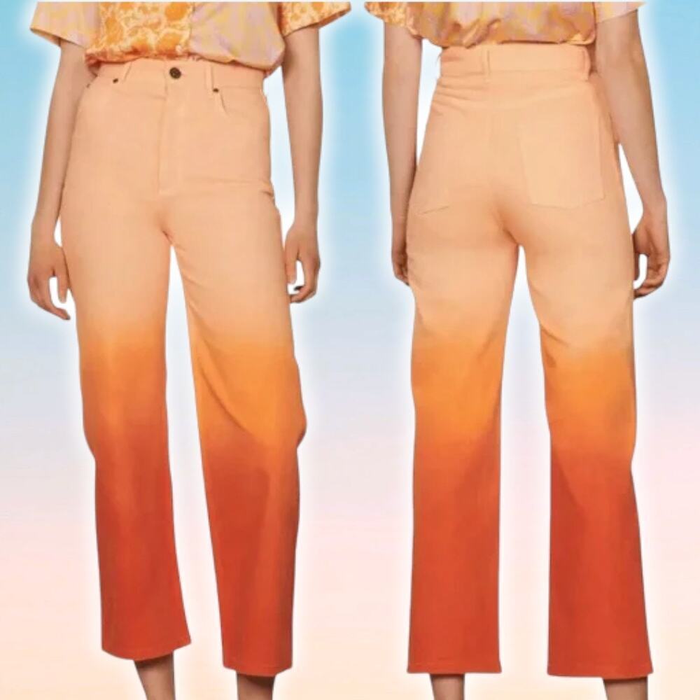 NWT SANDRO Gradient Effect Straight Leg Jean Sz 2 Orange